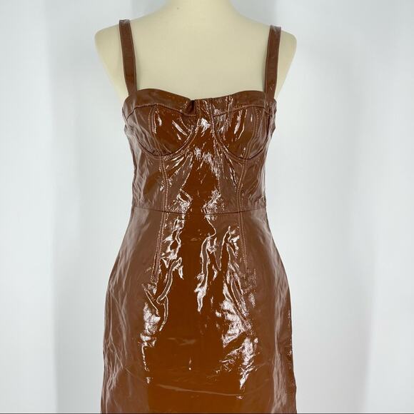 LPA The Label Ophelia 100% Leather Midi Dress Brown Women’s Size Small NWT - Picture 4 of 12